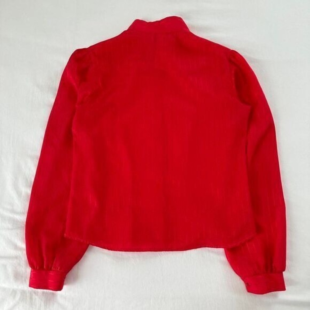 80s Cindy Collins Vintage Red Blouse Mock Neck Long Sleeve Top‎ Medium - Picture 5 of 5